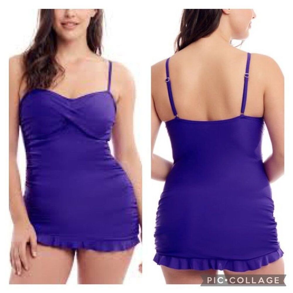 I Love My Curves Royal Purple One Piece Bathing Suit Women's Size 12